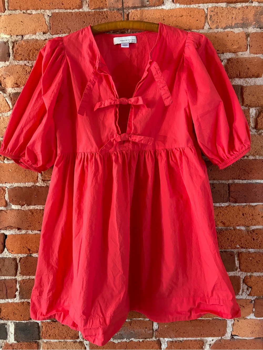 Band of the Free Red Bow Front Poplin Babydoll Mini Dress - Size S